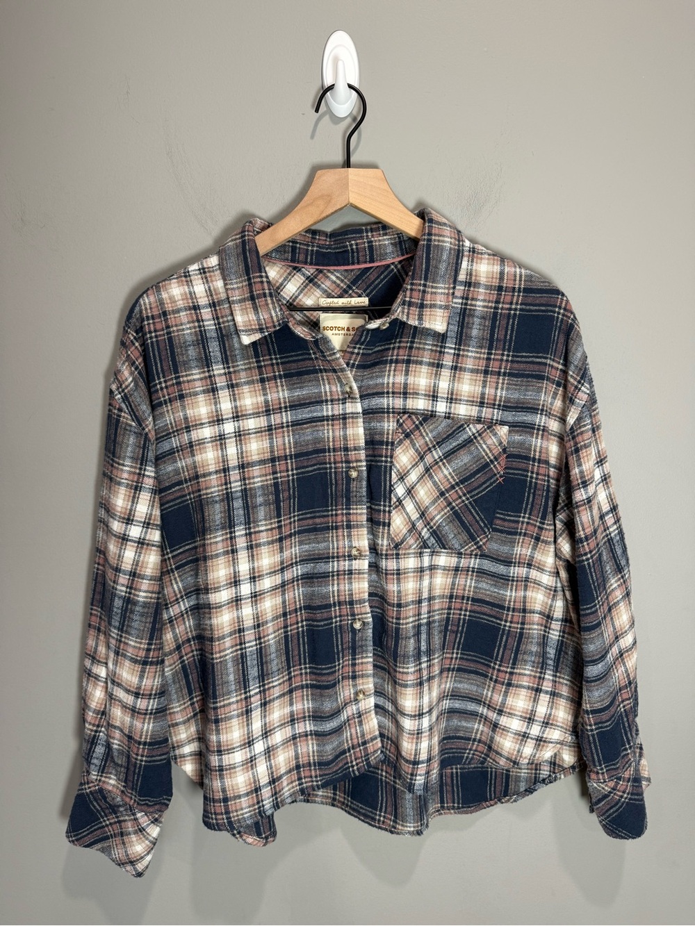 Scotch & Soda Amsterdam Plaid Flannel Shirt XL Oversized‎ Cropped Cotton